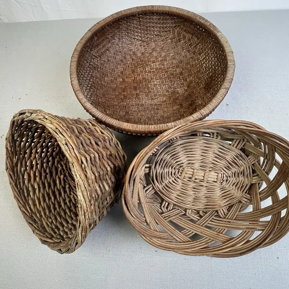 Woven Baskets Home Decor Set Of 3 Rustic Country Decorative Natural Coastal Boho